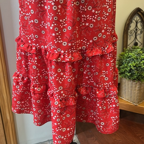 Max Studio Red Sundress with Ruffled Tiered Skirt and 3/4 Bishop Sleeves size S - Picture 8 of 12
